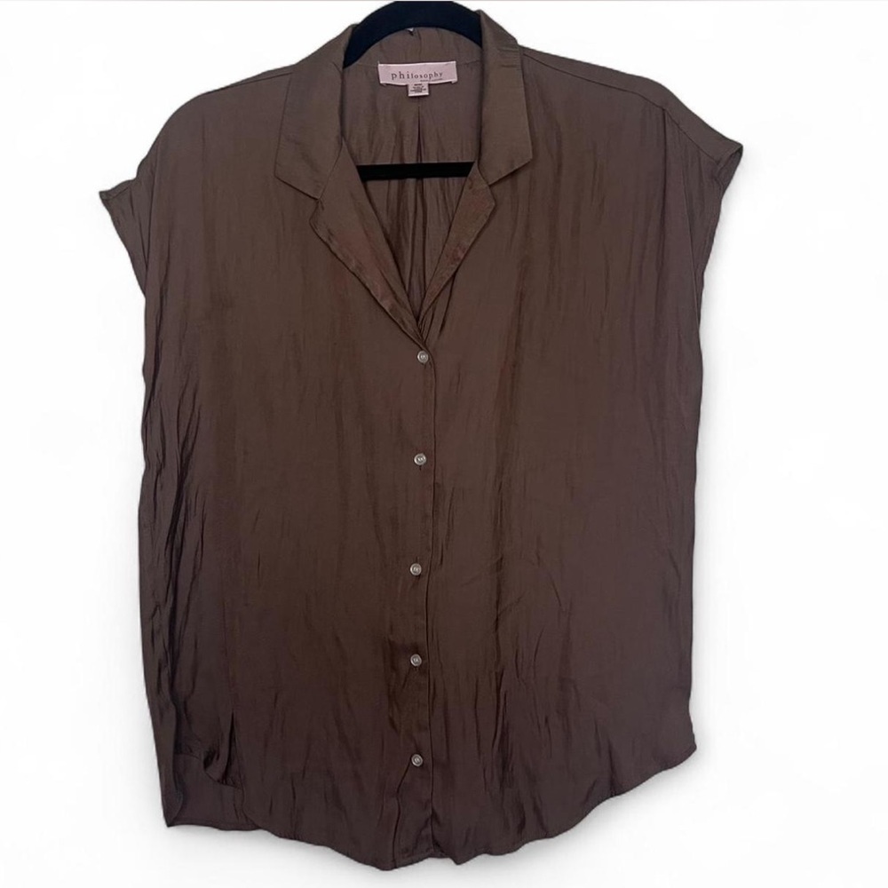 Philosophy Brown Sleeveless Button Front Blouse Women’s Medium Flowy